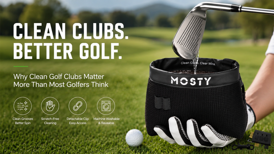 MOSTY Golf Club & Ball Cleaner Bag — Moisture-Lock Technology for Clean Grooves and Better Spin Control