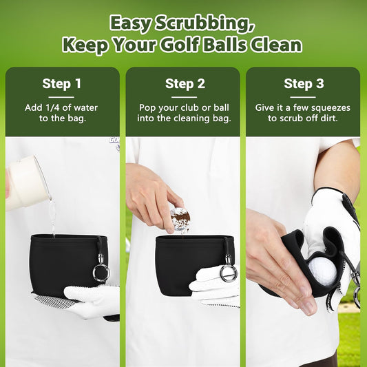 MOSTY Portable Golf Club and Ball Cleaner Bag - Scratch-Free Silicone Liner