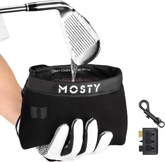 MOSTY Golf Club & Ball Cleaner Bag, Bonus Groove Brush, Leakproof & Portable