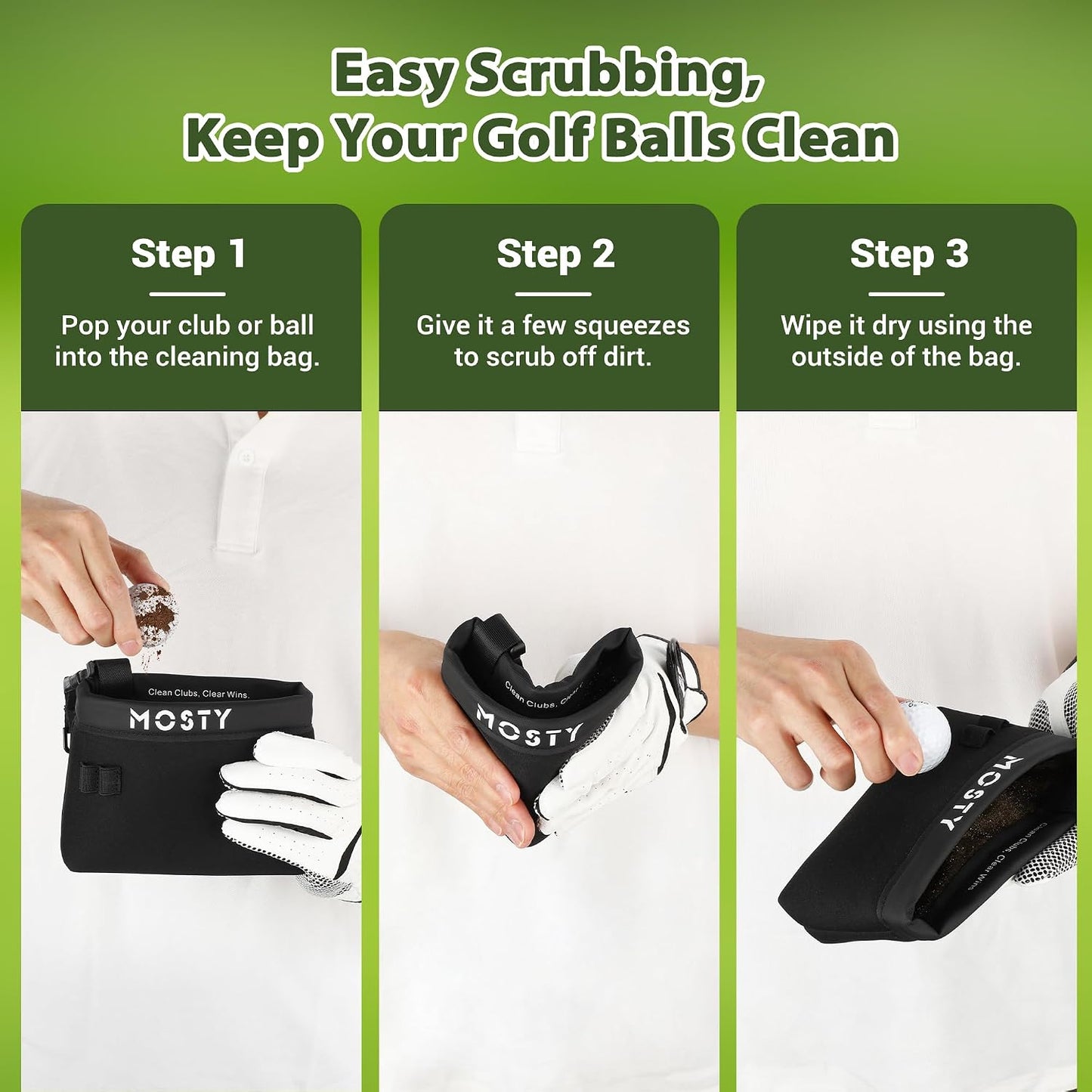 MOSTY Golf Club & Ball Cleaner Pouch | Bonus Groove Brush Included