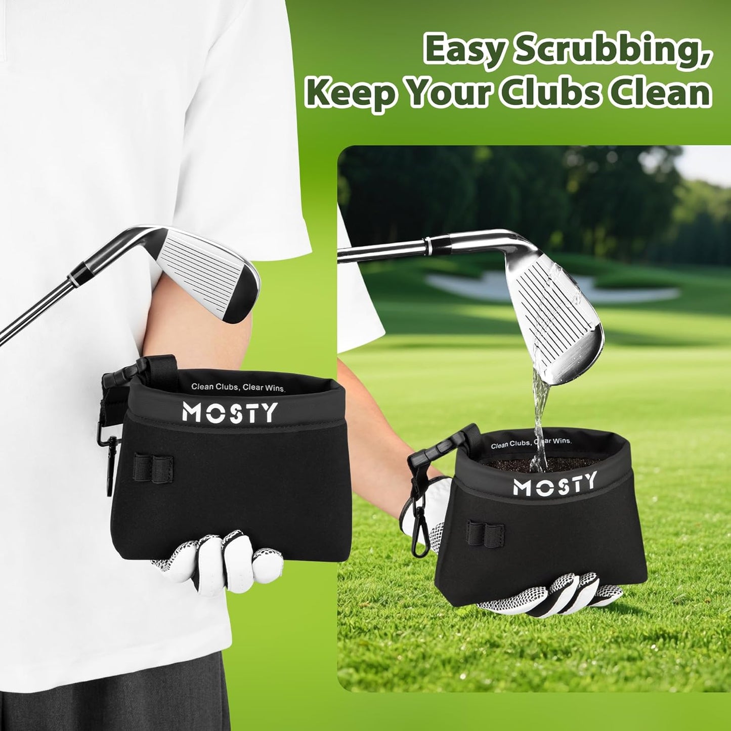 MOSTY Golf Club & Ball Cleaner Pouch | Bonus Groove Brush Included